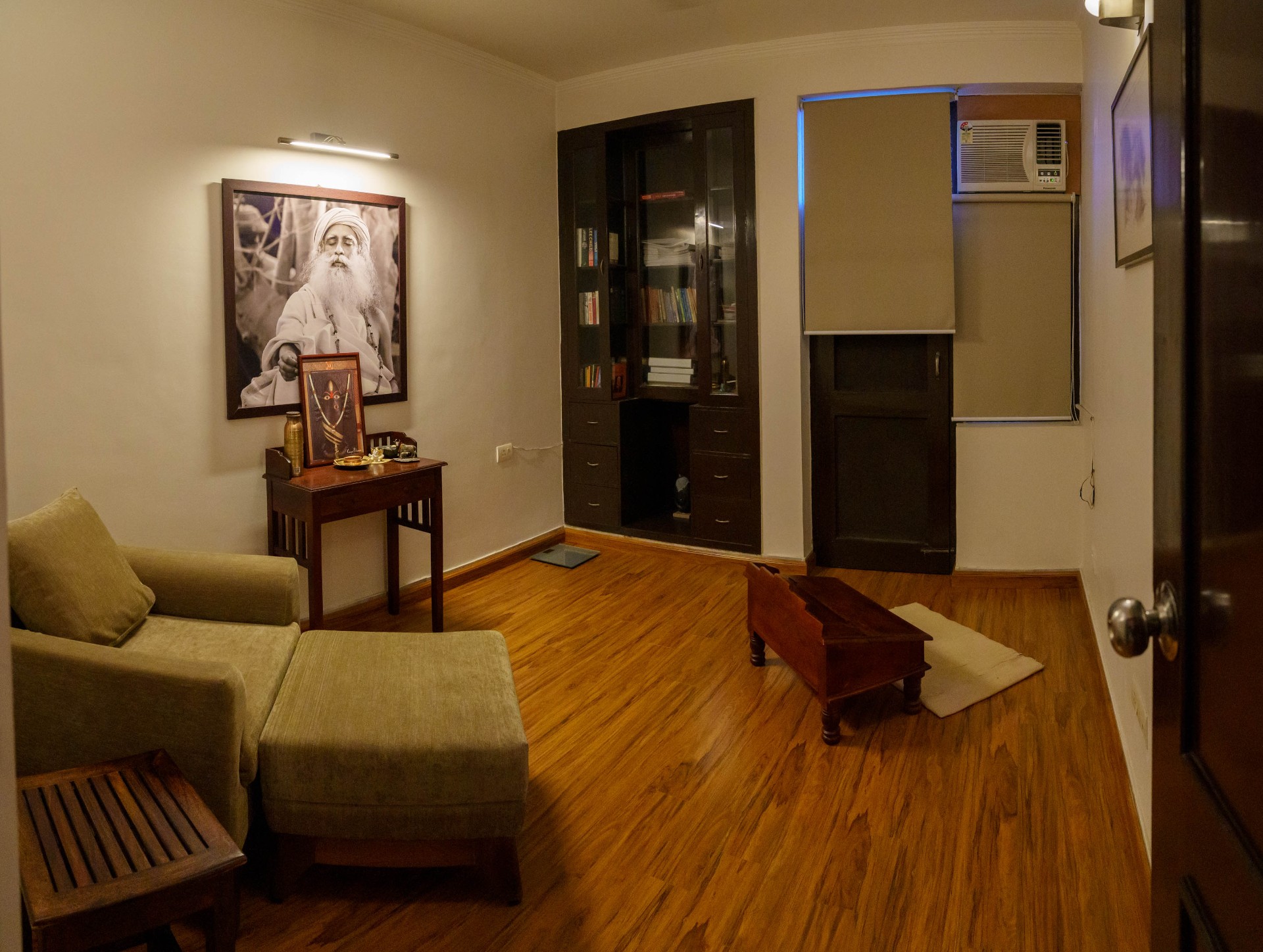 Reading nook with bookshelf and altar table